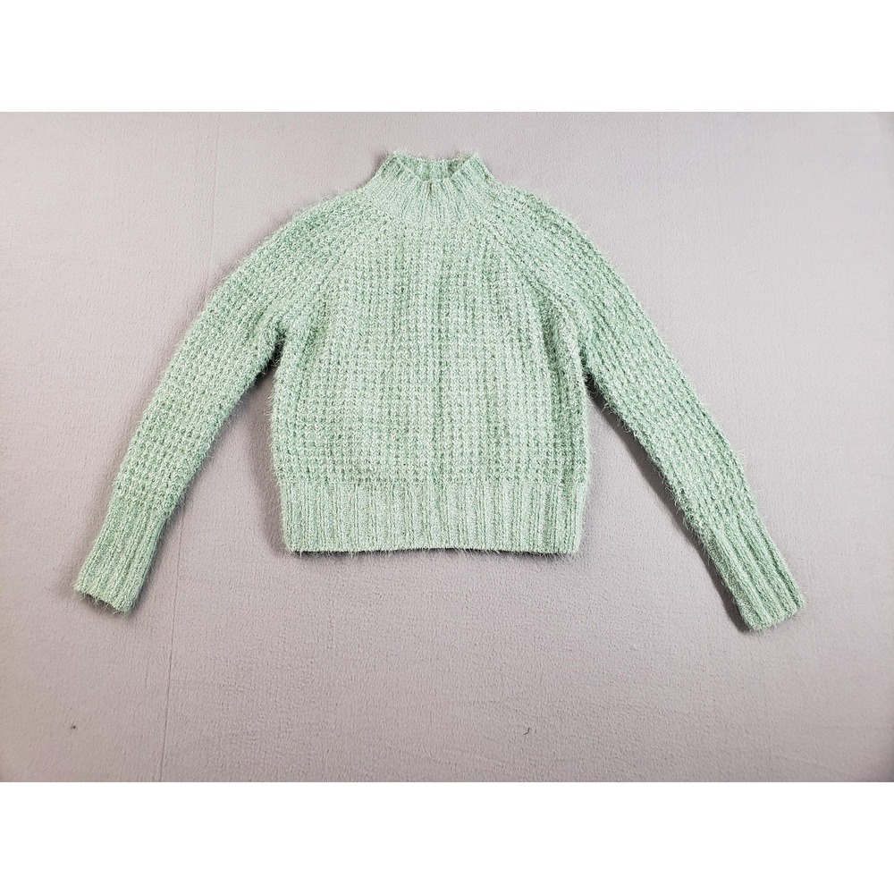 SO Sweater Juniors Medium Green Mock Neck Chunky Knit Pullover Top Long Sleeve